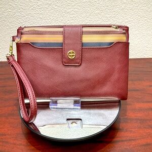 Giani Bernini Saffiano Wristlet With‎ Pullout Pouch Oxblood/multi Stripe